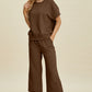 Double Take Full Size Texture Round Neck Top and Pants Set