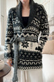Snowflakes Collared Neck Long Sleeve Cardigan Black