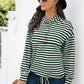 Striped Half-Button Dropped Shoulder Hoodie