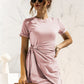 Round Neck Cuffed Sleeve Side Tie Dress