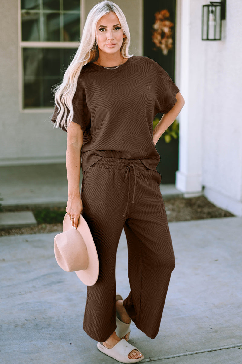 Short Sleeve Top and Pants Set Mocha