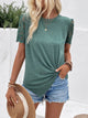 Perfee Lace Detail Short Sleeve Round Neck T-Shirt Turquoise