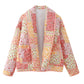 Printed Patchwork Open Front Cardigan with Pockets