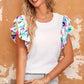 Multicolored Flutter Sleeve Round Neck Blouse