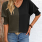 Contrast V-Neck Lantern Sleeve Blouse