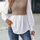 Contrast Round Neck Puff Sleeve Blouse