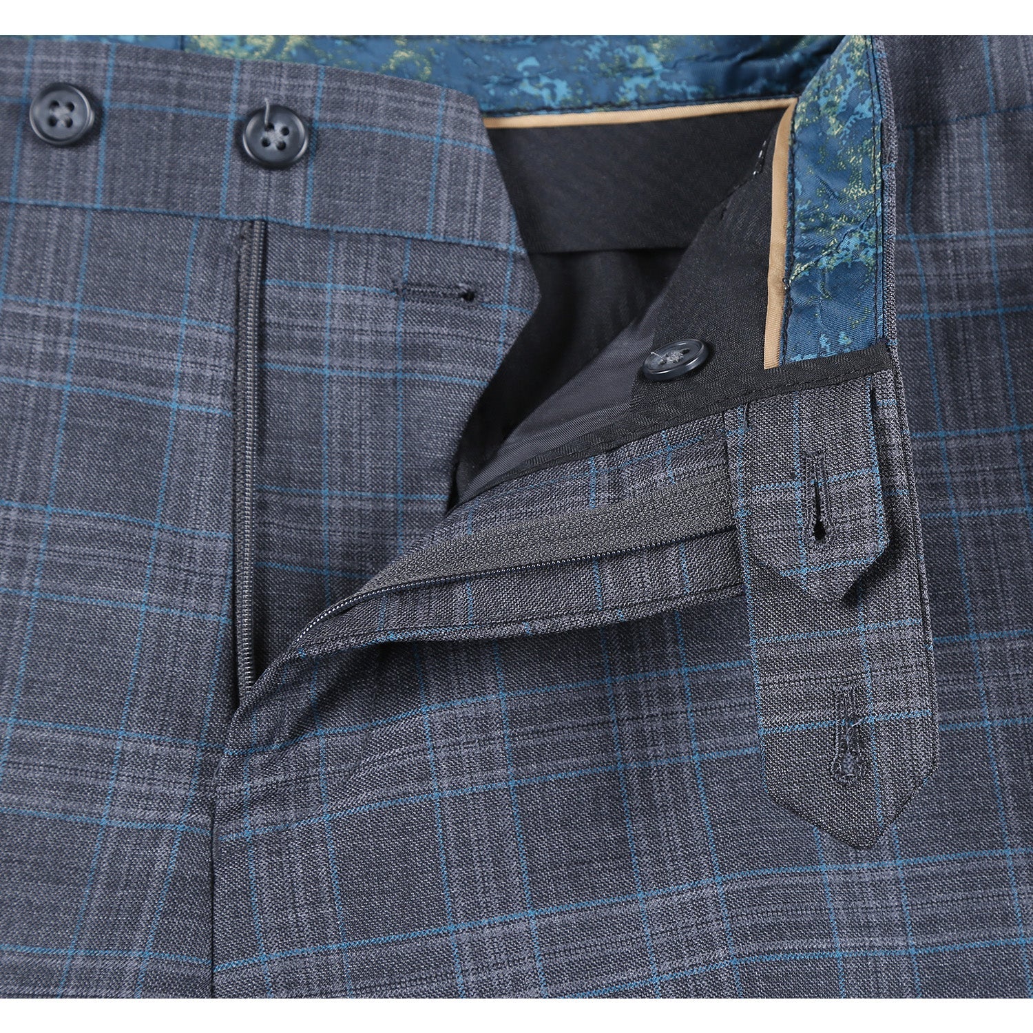 EL62-68-095 Wool Gray Checked Peak Suit