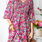 Floral Smocked V-Neck Flounce Sleeve Dress