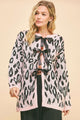 Davi & Dani Leopard Ribbon Tie Front Loose Fit Cardigan Blush Pink