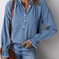 Half Button Long Sleeve Denim Top