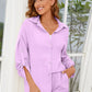 Button Up Long Sleeve Top and Shorts Set