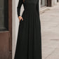 Pocketed V-Neck Long Sleeve Maxi Dress