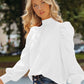 Tied Mock Neck Lantern Sleeve Blouse