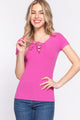 ACTIVE BASIC Lace Up Short Sleeve Rib Knit T-Shirt WILDPINK