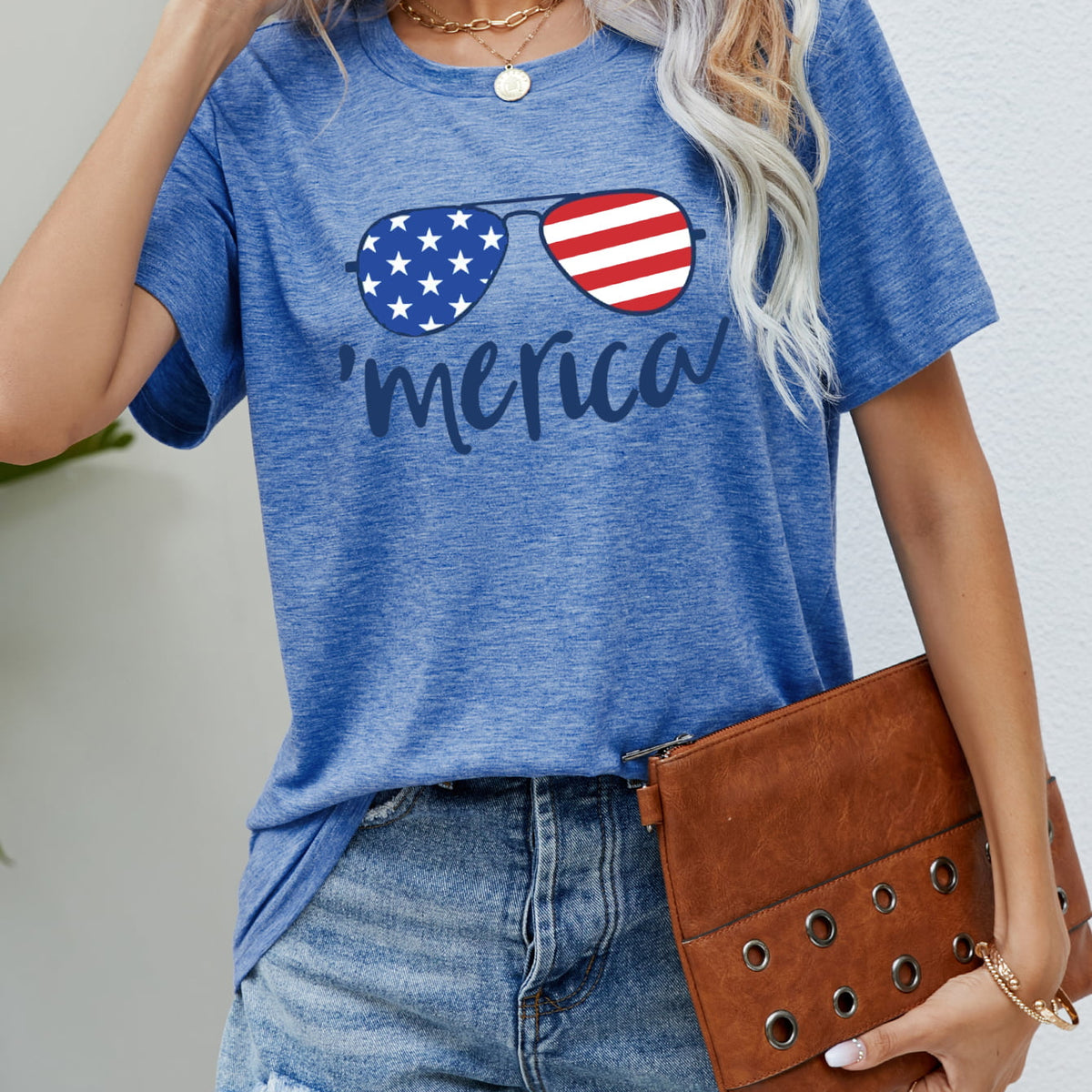 US Flag Glasses Graphic Tee Cobalt Blue