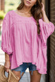 Dropped Shoulder Round Neck Blouse Pink