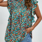 Ruffled Ditsy Floral Mock Neck Cap Sleeve Blouse