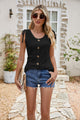Full Size Decorative Button Eyelet Tied Tank Black