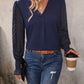 Perfee V-Neck Long Mesh Sleeve Top