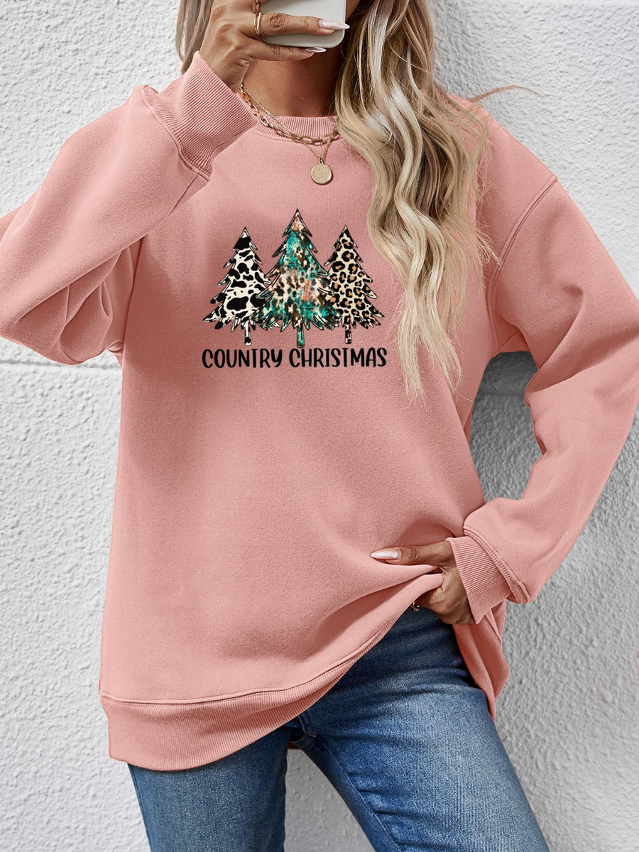 Graphic Round Neck Dropped Shoulder Sweatshirt Blush Pink