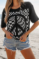 Checkered Peace Sign Round Neck T-Shirt Black