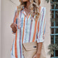 Striped Button-Up Curved Hem Shirt with Breast Pocket