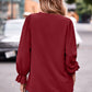 Swiss Dot Notched Neck Flounce Sleeve Blouse