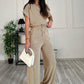 Round Neck Short Sleeve Top and Drawstring Pants Set