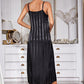 Striped Flounce Sleeve Open Front Robe and Cami Dress Set