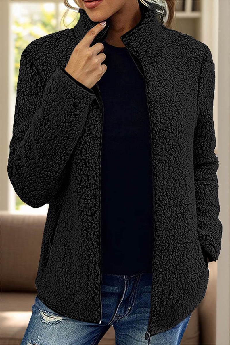 Pocketed Zip Up Turtleneck Jacket Black