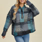 Double Take Full Size Plaid Dropped Shoulder Fleece Hoodie