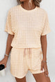 Textured Round Neck Top and Shorts Set Pastel Yellow