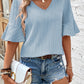 Textured V-Neck Flounce Sleeve Blouse