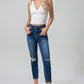 BAYEAS Full Size High Waist Distressed Washed Cropped Mom Jeans