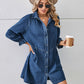 Button Up Flounce Sleeve Mini Denim Dress