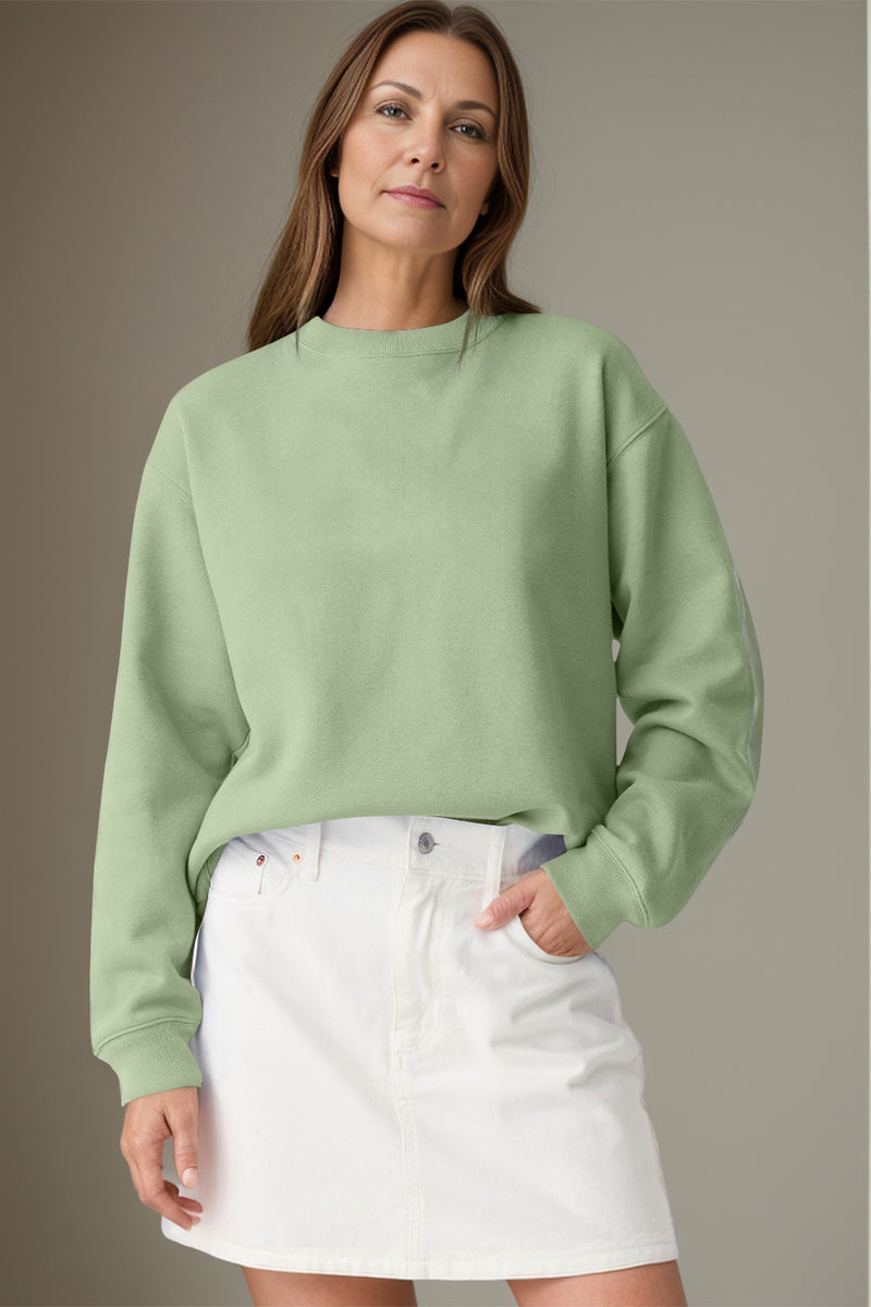Round Neck Long Sleeve Sweatshirt Light Green
