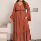 Plus Size V-Neck Flare Sleeve Maxi Dress