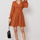 Swiss Dot Ruched V-Neck Flounce Sleeve Dress