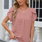 Swiss Dot Round Neck Petal Sleeve Blouse