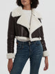 Collared Neck Long Sleeve Plush Cropped Jacket Chocolate