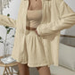 Dropped Shoulder Button Up Top and Elastic Waist Shorts Set