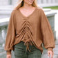 Drawstring Ruched V-Neck Blouse