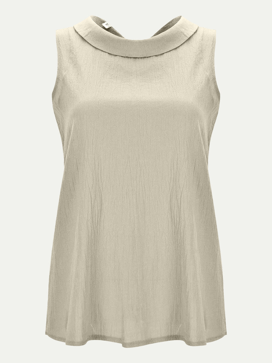 Full Size Round Neck Sleeveless Top Cream