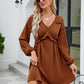 Frill Trim V-Neck Long Sleeve Dress