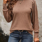 Perfee Ribbed Round Neck Long Sleeve T-Shirt