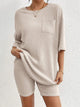 Ribbed Round Neck Top and Shorts Set Dust Storm