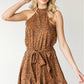 First Love Full Size Leopard Belted Sleeveless Dress