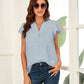 Swiss Dot Notched Cap Sleeve Blouse