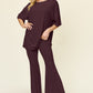 Double Take Full Size Round Neck Drop Shoulder T-Shirt and Flare Pants Set