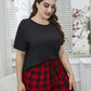 Plus Size Round Neck Tee Shirt and Plaid Shorts Lounge Set